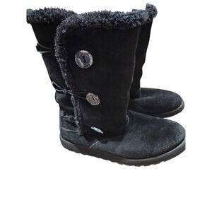 Skechers Black Suede Faux Fur Lined Mid Calf Boots Triple Button Womens 10